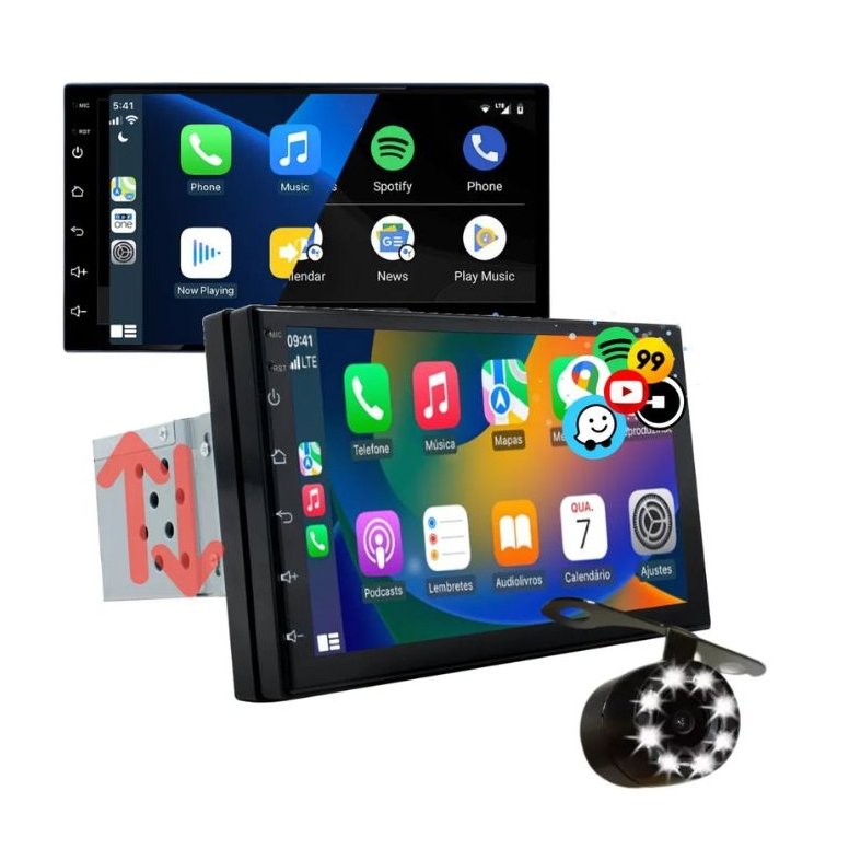 Central Multimídia Mp5 1 Din Carplay Android-auto 7'+ Cam Ré