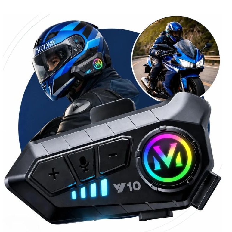 Fone De Ouvido Para Capacete Intercomunicador Bluetooth Headset Rgb Sem Fio Música GPS Chamadas Handsfree Alta Potência Woosh